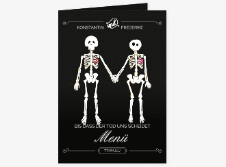 Klick: Details zu Menükarte Hochzeit "Bones" anzeigen Menükarte Hochzeit Bones A5 Klappkarte hoch schwarz