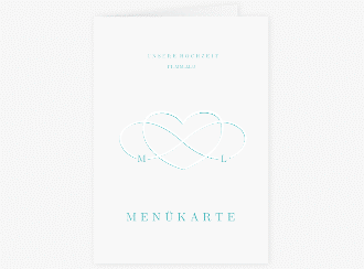 Klick: Details zu Menükarte Hochzeit "Infinity" anzeigen Menükarte Hochzeit Infinity A5 Klappkarte hoch tuerkis