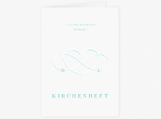 Klick: Details zu Kirchenheft Hochzeit "Infinity" anzeigen Kirchenheft Hochzeit Infinity A5 Klappkarte hoch tuerkis