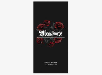 Menükarte Hochzeit Gothic Rose lange Karte hoch schwarz