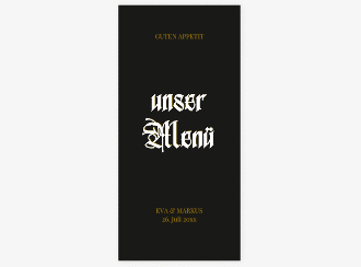 Menükarte Hochzeit Wednesday lange Karte hoch schwarz