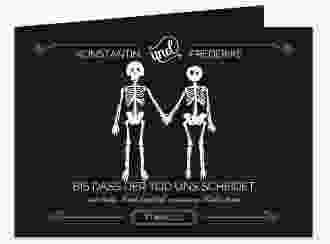 Hochzeitseinladung Bones mittlere Klappkarte quer schwarz