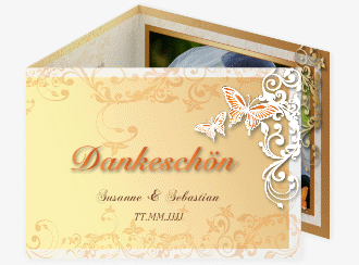 Klick: Details zu Danksagungskarte Hochzeit "Toulouse" anzeigen Danksagungskarte Hochzeit Toulouse A6 Doppel-Klappkarte orange