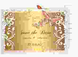 Save the Date-Postkarte Toulouse A6 Postkarte orange mit Schmetterlingen und Schnörkeln