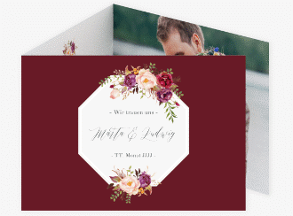 Klick: Details zu Hochzeitseinladung "Prachtvoll" anzeigen Hochzeitseinladung Prachtvoll A6 Doppel-Klappkarte rot