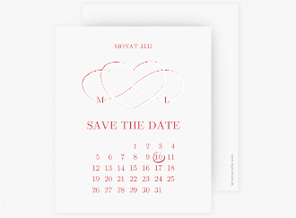 Klick: Details zu Save the Date-Kalenderblatt "Infinity" anzeigen Save the Date-Kalenderblatt Infinity Kalenderblatt-Karte rot