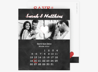 Klick: Details zu Save the Date-Kalenderblatt "Sparkly" anzeigen Save the Date-Kalenderblatt Sparkly Kalenderblatt-Karte rot
