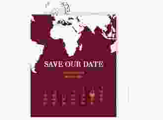 Save the Date-Kalenderblatt Traumziel Kalenderblatt-Karte rot im Reisepass-Design