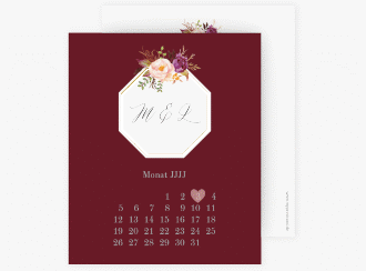 Klick: Details zu Save the Date-Kalenderblatt "Prachtvoll" anzeigen Save the Date-Kalenderblatt Prachtvoll Kalenderblatt-Karte rot