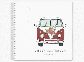 Gästebuch Hochzeit Hochzeitsbulli Ringbindung rot
