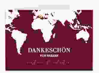 Dankeskarte Hochzeit Traumziel A6 Klappkarte quer rot im Reisepass-Design