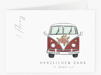 Danksagungskarte Hochzeit Hochzeitsbulli A6 Klappkarte quer rot