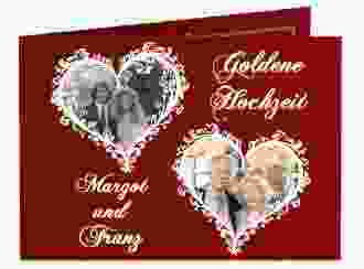 Danksagungskarte Hochzeit Goldene Hochzeit A6 Klappkarte quer rot