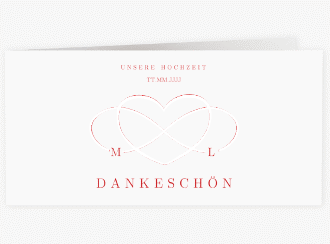 Klick: Details zu Dankeskarte Hochzeit "Infinity" anzeigen Dankeskarte Hochzeit Infinity lange Klappkarte quer rot
