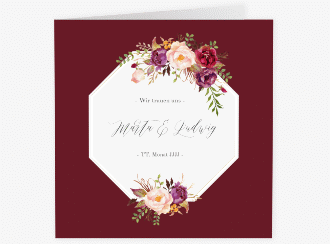 Klick: Details zu Hochzeitseinladung "Prachtvoll" anzeigen Hochzeitseinladung Prachtvoll quadr. Klappkarte rot