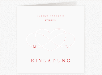 Klick: Details zu Hochzeitseinladung "Infinity" anzeigen Hochzeitseinladung Infinity quadr. Klappkarte rot