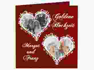 Hochzeitseinladung Goldene Hochzeit quadr. Klappkarte rot