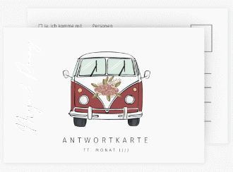 Antwortkarte Hochzeit Hochzeitsbulli A6 Postkarte rot