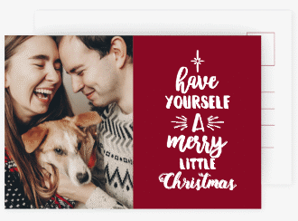 Weihnachtskarte Winterfreuden A6 Postkarte rot im Handlettering-Stil mit Foto