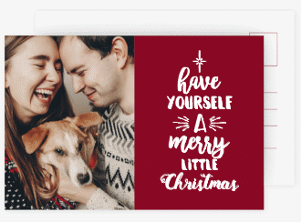 Weihnachtskarte Winterfreuden A6 Postkarte rot im Handlettering-Stil mit Foto