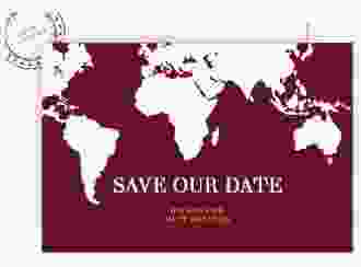 Save the Date-Karte Traumziel A6 Karte quer rot im Reisepass-Design