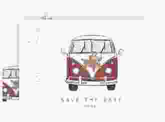 Save the Date-Karte Hochzeitsbulli A6 Karte quer rot