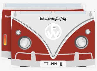 Einladung 50. Geburtstag Bulli Bus A6 Karte quer rot