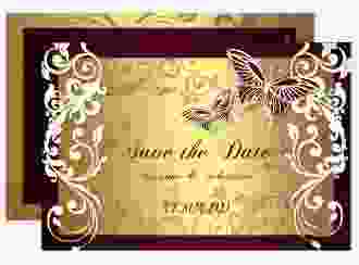 Save the Date-Karte Hochzeit Toulouse A6 Karte quer rot romantisch mit Schmetterlingen