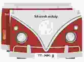 Einladung 60. Geburtstag Bulli Bus A6 Karte quer rot