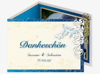 Klick: Details zu Danksagungskarte Hochzeit "Toulouse" anzeigen Danksagungskarte Hochzeit Toulouse A6 Doppel-Klappkarte blau