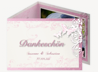 Klick: Details zu Danksagungskarte Hochzeit "Toulouse" anzeigen Danksagungskarte Hochzeit Toulouse A6 Doppel-Klappkarte rosa