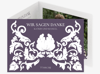 Klick: Details zu Danksagungskarte "Royal" anzeigen Danksagungskarte Royal A6 Doppel-Klappkarte lila mit barockem Blumen-Ornament