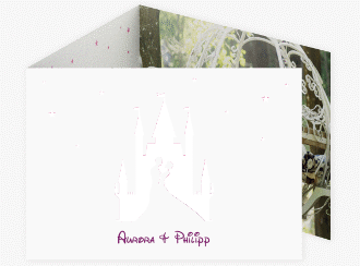 Klick: Details zu Hochzeitseinladung "Castle" anzeigen Hochzeitseinladung Castle A6 Doppel-Klappkarte pink