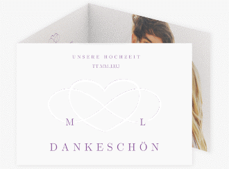 Klick: Details zu Danksagungskarte Hochzeit "Infinity" anzeigen Danksagungskarte Hochzeit Infinity A6 Doppel-Klappkarte lila