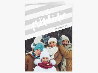 Weihnachtskarte Weihnachtslied A6 Klappkarte hoch grau gestreift mit Familienfoto