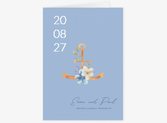 Klick: Details zu Einladungskarte Hochzeit "Anker Floral" anzeigen Einladungskarte Hochzeit Anker Floral A6 Klappkarte hoch blau