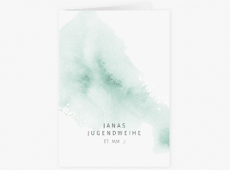 Einladung Jugendweihe Sacramento A6 Klappkarte hoch mint in elegantem Aquarell-Look
