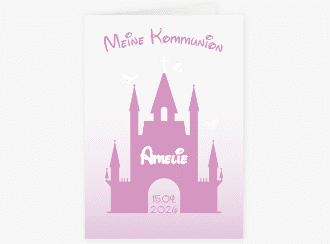 Kommunionseinladung Schlosskirche A6 Klappkarte hoch rosa