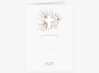 Kommunionseinladung Boho Kreuz A6 Klappkarte hoch rosa