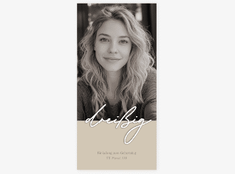 Einladung 30. Geburtstag Lebensalter lange Karte hoch gold