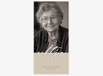 Einladung 80. Geburtstag Lebensalter lange Karte hoch gold