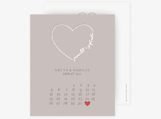 Klick: Details zu Save the Date-Kalenderblatt "Lebenstraum" anzeigen Save the Date-Kalenderblatt Lebenstraum Kalenderblatt-Karte grau