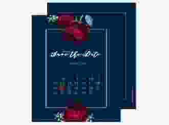 Save the Date-Kalenderblatt Peonies Kalenderblatt-Karte blau elegant mit Pfingstrosen