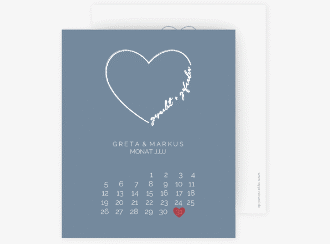 Klick: Details zu Save the Date-Kalenderblatt "Lebenstraum" anzeigen Save the Date-Kalenderblatt Lebenstraum Kalenderblatt-Karte blau