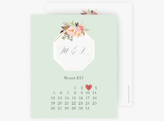 Klick: Details zu Save the Date-Kalenderblatt "Prachtvoll" anzeigen Save the Date-Kalenderblatt Prachtvoll Kalenderblatt-Karte mint