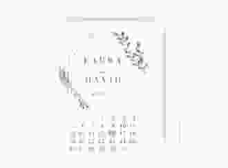 Save the Date-Kalenderblatt Herbarium Kalenderblatt-Karte grau mit geometrischem Rahmen und Blätter-Dekor