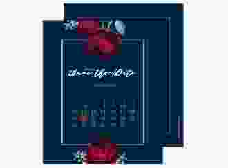 Save the Date-Kalenderblatt Peonies Kalenderblatt-Karte blau elegant mit Pfingstrosen
