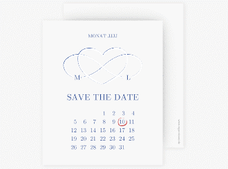 Klick: Details zu Save the Date-Kalenderblatt "Infinity" anzeigen Save the Date-Kalenderblatt Infinity Kalenderblatt-Karte blau