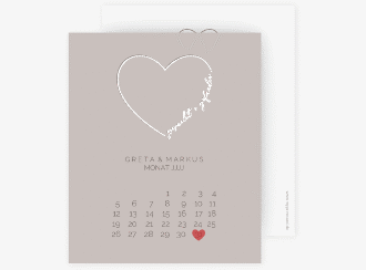Klick: Details zu Save the Date-Kalenderblatt "Lebenstraum" anzeigen Save the Date-Kalenderblatt Lebenstraum Kalenderblatt-Karte grau