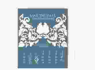 Save the Date-Kalenderblatt Royal Kalenderblatt-Karte blau mit barockem Blumen-Ornament